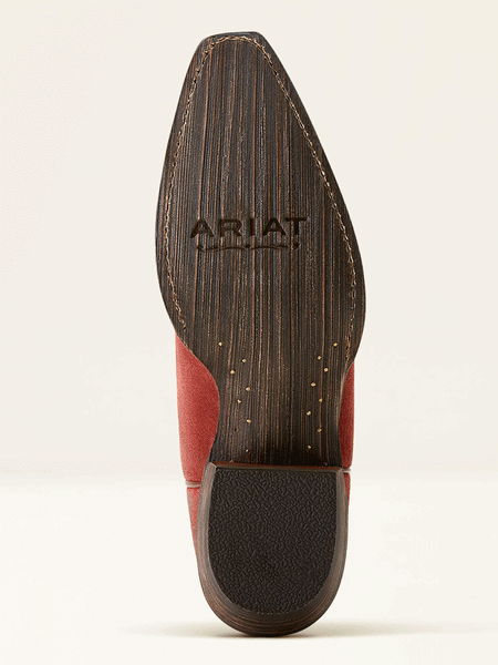 Ariat 10053791 Womens Jukebox Western Boot Cayenne Suede Red sole view. If you need any assistance with this item or the purchase of this item please call us at five six one seven four eight eight eight zero one Monday through Saturday 10:00a.m EST to 8:00 p.m EST