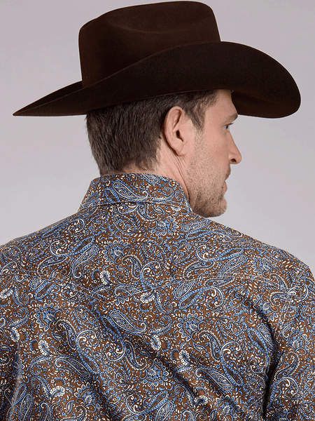 Roper 03-001-0225-1024 Mens Long Sleeve Snap Paisley Shirt Bluebird Bark back view. If you need any assistance with this item or the purchase of this item please call us at five six one seven four eight eight eight zero one Monday through Saturday 10:00a.m EST to 8:00 p.m EST
