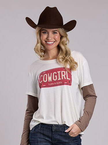 Roper 03-038-0513-6168 Womens Double Long Sleeve Knit T-Shirt White front view. If you need any assistance with this item or the purchase of this item please call us at five six one seven four eight eight eight zero one Monday through Saturday 10:00a.m EST to 8:00 p.m EST