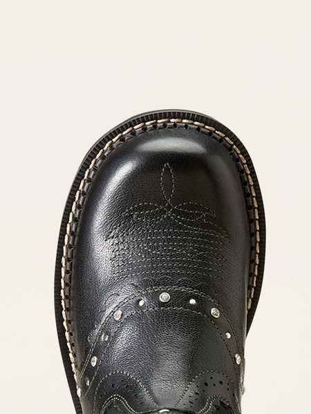 Ariat 10047011 Womens Fatbaby Gembaby Western Boot Madison Avenue Metallic Onyx toe view from above. If you need any assistance with this item or the purchase of this item please call us at five six one seven four eight eight eight zero one Monday through Saturday 10:00a.m EST to 8:00 p.m EST