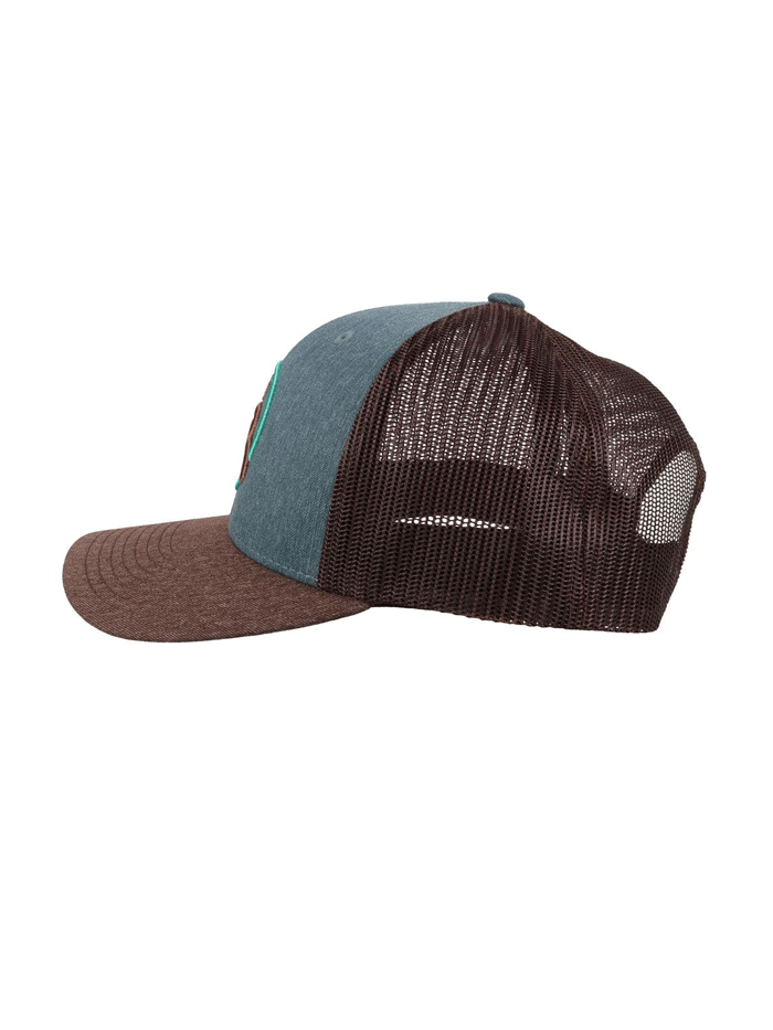 Hooey 4029T-BLBR STRAP Mid Profile Snapback Trucker Hat Blue And Brown front and side view.If you need any assistance with this item or the purchase of this item please call us at five six one seven four eight eight eight zero one Monday through Saturday 10:00a.m EST to 8:00 p.m EST