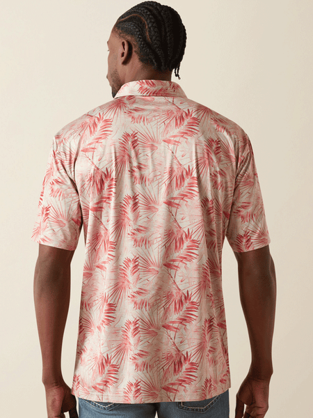 Ariat 10058847 Mens Charger 2.0 Printed Polo Scarlet back view. If you need any assistance with this item or the purchase of this item please call us at five six one seven four eight eight eight zero one Monday through Saturday 10:00a.m EST to 8:00 p.m EST