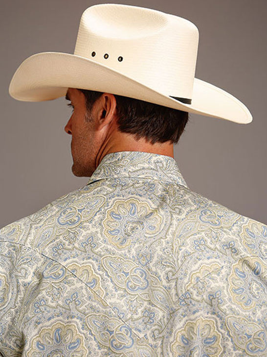 Stetson 11-002-0425-4009 Mens Paisley Western Shirt Light Blue back view. If you need any assistance with this item or the purchase of this item please call us at five six one seven four eight eight eight zero one Monday through Saturday 10:00a.m EST to 8:00 p.m EST