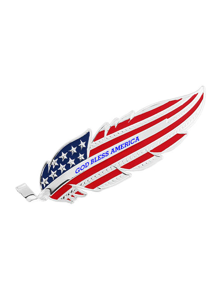 Montana Silversmiths HF5458 Custom Hat Feather USA Flag front view. If you need any assistance with this item or the purchase of this item please call us at five six one seven four eight eight eight zero one Monday through Saturday 10:00a.m EST to 8:00 p.m EST