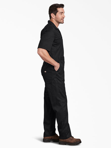 Dickies 33274DN Mens FLEX Short Sleeve Coveralls Nark Navy side view. If you need any assistance with this item or the purchase of this item please call us at five six one seven four eight eight eight zero one Monday through Saturday 10:00a.m EST to 8:00 p.m EST