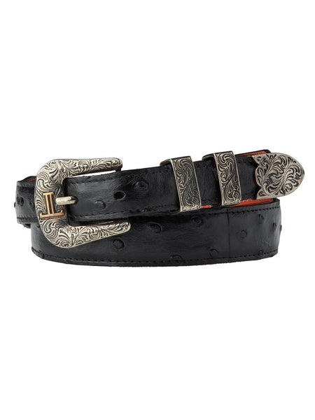 Lucchese W6012 Full Quill Ostrich Tapered Belt Black front view. If you need any assistance with this item or the purchase of this item please call us at five six one seven four eight eight eight zero one Monday through Saturday 10:00a.m EST to 8:00 p.m EST