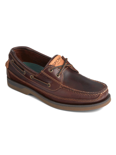 Sperry 0764027 Mens Mako Canoe Moc Boat Shoe Amaretto front and side view. If you need any assistance with this item or the purchase of this item please call us at five six one seven four eight eight eight zero one Monday through Saturday 10:00a.m EST to 8:00 p.m EST