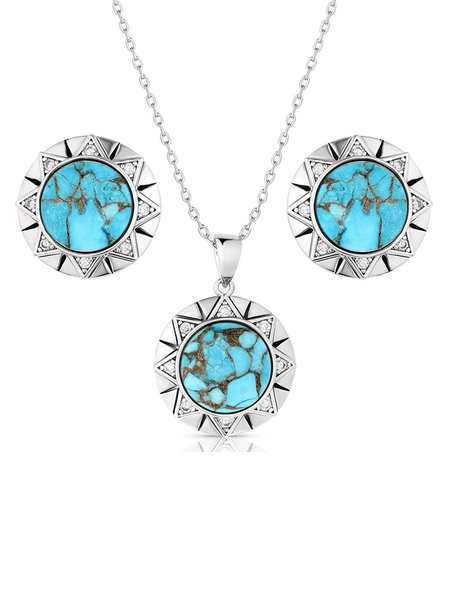 Montana Silversmiths JS6124 Womens Inner Love Turquoise Jewelry Set Silver front view. If you need any assistance with this item or the purchase of this item please call us at five six one seven four eight eight eight zero one Monday through Saturday 10:00a.m EST to 8:00 p.m EST