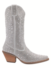 Dingo DI570-SL Womens Silver Dollar Fashion Western Boot White Silver side view. If you need any assistance with this item or the purchase of this item please call us at five six one seven four eight eight eight zero one Monday through Saturday 10:00a.m EST to 8:00 p.m EST