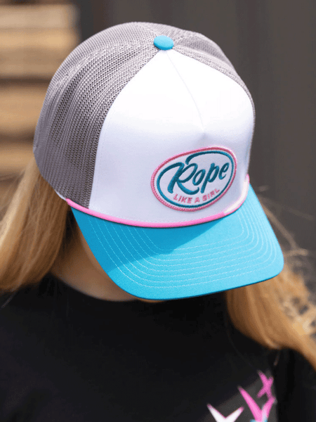 Hooey 2491T-WHGY ROPE LIKE A GIRL High Profile Snapback Hat White on model. If you need any assistance with this item or the purchase of this item please call us at five six one seven four eight eight eight zero one Monday through Saturday 10:00a.m EST to 8:00 p.m EST