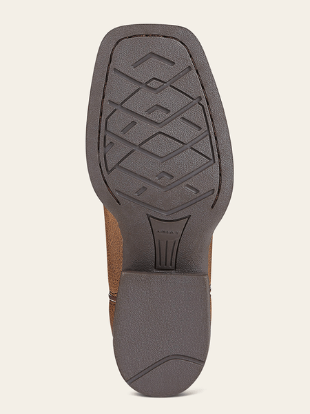 Ariat 10015390 Youth Tombstone Wide Square Toe Western Boot Brown sole view. If you need any assistance with this item or the purchase of this item please call us at five six one seven four eight eight eight zero one Monday through Saturday 10:00a.m EST to 8:00 p.m EST