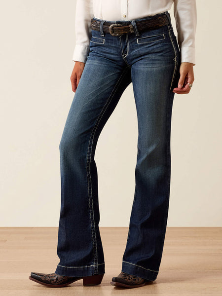 Ariat 10025302 Womens Trouser Mid Rise Stretch Entwined Wide Leg Jean Marine Blue front view. If you need any assistance with this item or the purchase of this item please call us at five six one seven four eight eight eight zero one Monday through Saturday 10:00a.m EST to 8:00 p.m EST