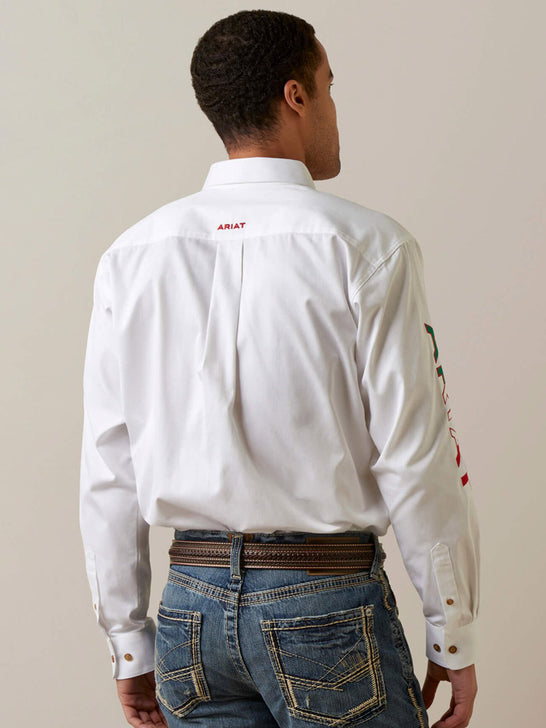 Ariat 10040911 Mens Team Logo Twill Classic Fit Shirt Mexico White back view. If you need any assistance with this item or the purchase of this item please call us at five six one seven four eight eight eight zero one Monday through Saturday 10:00a.m EST to 8:00 p.m EST