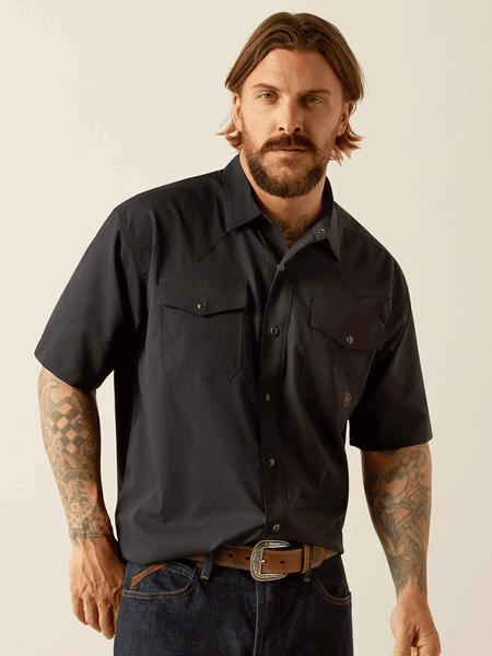 Ariat 10054481 Mens Western VentTEK Classic Fit Shirt Black front view. If you need any assistance with this item or the purchase of this item please call us at five six one seven four eight eight eight zero one Monday through Saturday 10:00a.m EST to 8:00 p.m EST