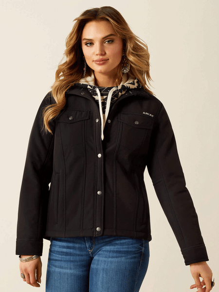 Ariat 10062258 Womens Berber Back Softshell Jacket Black front view. If you need any assistance with this item or the purchase of this item please call us at five six one seven four eight eight eight zero one Monday through Saturday 10:00a.m EST to 8:00 p.m EST