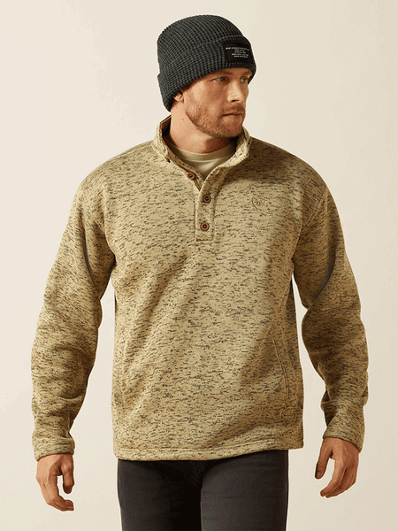 Ariat 10062481 Mens Caldwell 1/4 Button Sweater Beige front view. If you need any assistance with this item or the purchase of this item please call us at five six one seven four eight eight eight zero one Monday through Saturday 10:00a.m EST to 8:00 p.m EST