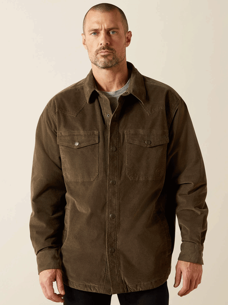 Ariat 10062519 Mens Retro Corduroy Shirt Jacket Dark Green front view. If you need any assistance with this item or the purchase of this item please call us at five six one seven four eight eight eight zero one Monday through Saturday 10:00a.m EST to 8:00 p.m EST
