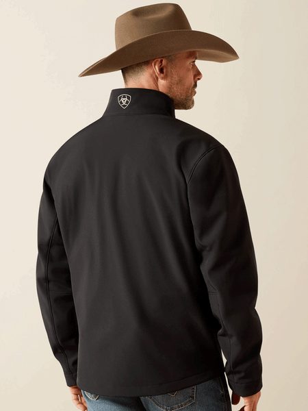 Ariat 10062578 Mens Logo Softshell Jacket Black back view. If you need any assistance with this item or the purchase of this item please call us at five six one seven four eight eight eight zero one Monday through Saturday 10:00a.m EST to 8:00 p.m EST