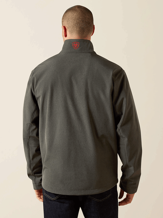 Ariat 10062579 Mens Logo Softshell Jacket Charcoal back view. If you need any assistance with this item or the purchase of this item please call us at five six one seven four eight eight eight zero one Monday through Saturday 10:00a.m EST to 8:00 p.m EST