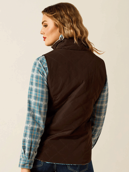 Ariat 10062816 Womens Dilon 2.0 Reversible Insulated Vest Dark Brown back view. If you need any assistance with this item or the purchase of this item please call us at five six one seven four eight eight eight zero one Monday through Saturday 10:00a.m EST to 8:00 p.m EST