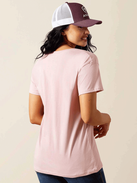 Ariat 10063761 Womens Spur Script T-Shirt Dusty Pink back view. If you need any assistance with this item or the purchase of this item please call us at five six one seven four eight eight eight zero one Monday through Saturday 10:00a.m EST to 8:00 p.m EST