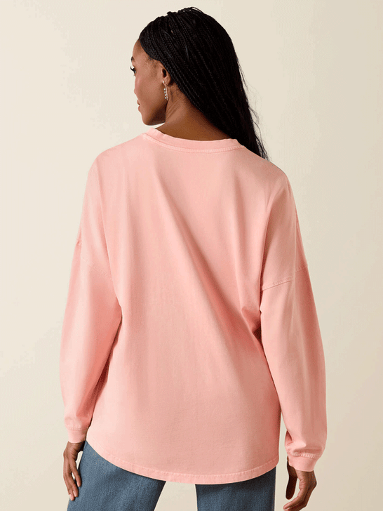 Ariat 10071127 Womens Canvas Oversized Long Sleeve T-Shirt Peach Amber back view. If you need any assistance with this item or the purchase of this item please call us at five six one seven four eight eight eight zero one Monday through Saturday 10:00a.m EST to 8:00 p.m EST