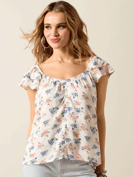 Ariat 10071134 Womens Lynn Top Floral Print White front view. If you need any assistance with this item or the purchase of this item please call us at five six one seven four eight eight eight zero one Monday through Saturday 10:00a.m EST to 8:00 p.m EST