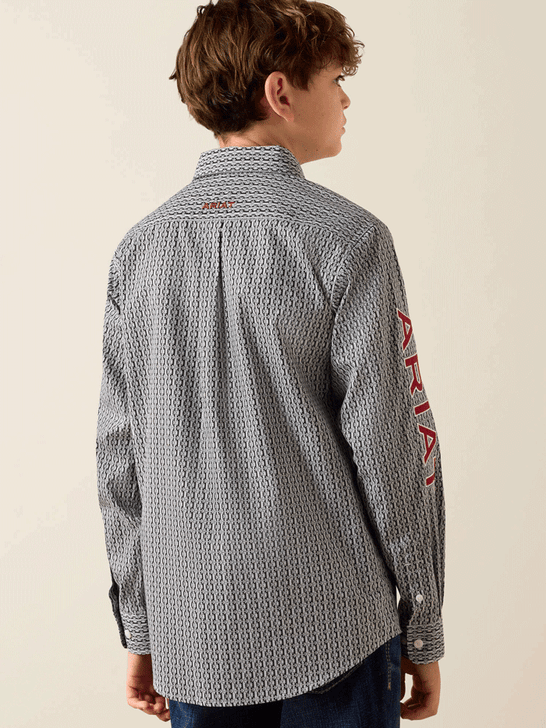 Ariat 10071689 Youth Team Ward Long Sleeve Shirt Black back view. If you need any assistance with this item or the purchase of this item please call us at five six one seven four eight eight eight zero one Monday through Saturday 10:00a.m EST to 8:00 p.m EST