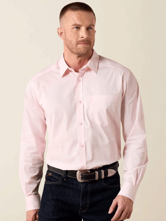 Ariat 10072738 Mens Everything Classic Fit Long Sleeve Shirt Icy Pink front view. If you need any assistance with this item or the purchase of this item please call us at five six one seven four eight eight eight zero one Monday through Saturday 10:00a.m EST to 8:00 p.m EST