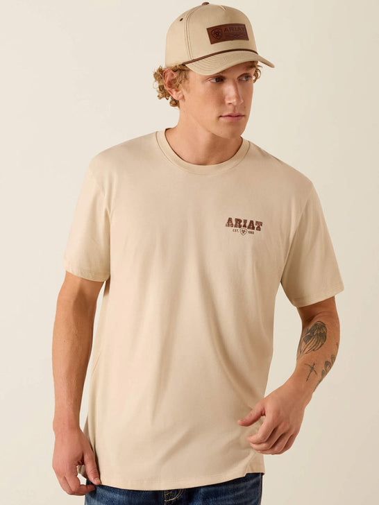 Ariat 10073414 Mens Cowboy Up Classic Fit T-Shirt Natural front view. If you need any assistance with this item or the purchase of this item please call us at five six one seven four eight eight eight zero one Monday through Saturday 10:00a.m EST to 8:00 p.m EST