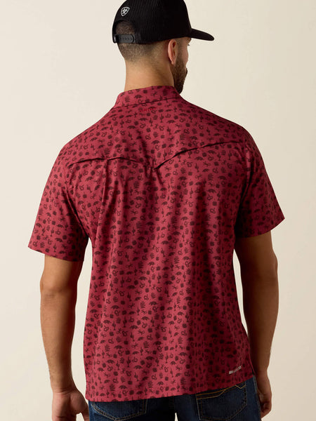 Ariat 10073425 Mens Printed VentTEK Western Yoke Classic Fit Snap Shirt Desert Creatures Print Rhubarb back view. If you need any assistance with this item or the purchase of this item please call us at five six one seven four eight eight eight zero one Monday through Saturday 10:00a.m EST to 8:00 p.m EST