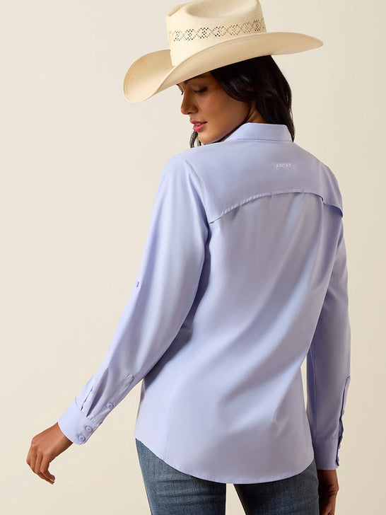 Ariat 10073446 Womens VentTEK Long Sleeve Shirt Baby Lavender back view. If you need any assistance with this item or the purchase of this item please call us at five six one seven four eight eight eight zero one Monday through Saturday 10:00a.m EST to 8:00 p.m EST