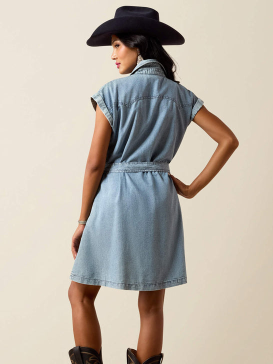 Ariat 10073513 Womens Hampton Dress Medium Blue back view. If you need any assistance with this item or the purchase of this item please call us at five six one seven four eight eight eight zero one Monday through Saturday 10:00a.m EST to 8:00 p.m EST