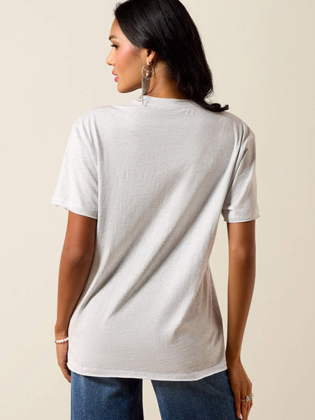 Ariat 10073556 Womens Cowboy Rose T-Shirt Steel Heather back view. If you need any assistance with this item or the purchase of this item please call us at five six one seven four eight eight eight zero one Monday through Saturday 10:00a.m EST to 8:00 p.m EST