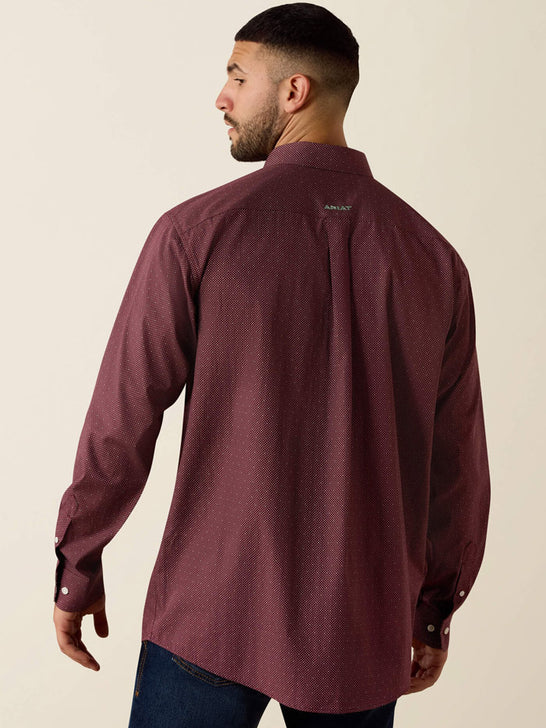 Ariat 10073682 Mens Wrinkle Free Wrenly Classic Fit Long Sleeve Shirt Wine back view. If you need any assistance with this item or the purchase of this item please call us at five six one seven four eight eight eight zero one Monday through Saturday 10:00a.m EST to 8:00 p.m EST