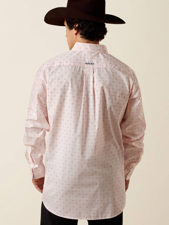 Ariat 10073690 Mens Wrinkle Free Wally Fitted Long Sleeve Shirt Pink back view. If you need any assistance with this item or the purchase of this item please call us at five six one seven four eight eight eight zero one Monday through Saturday 10:00a.m EST to 8:00 p.m EST
