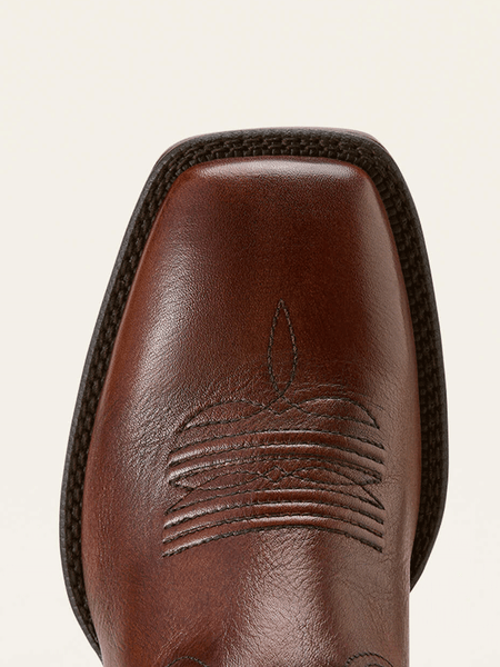 Ariat 10074244 Mens Alden Wide Square Toe Western Boot Honey Bee Brown toe view. If you need any assistance with this item or the purchase of this item please call us at five six one seven four eight eight eight zero one Monday through Saturday 10:00a.m EST to 8:00 p.m EST