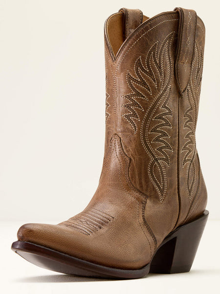 Ariat 10074386 Womens Julietta J Toe Western Boot Fawn front and side view. If you need any assistance with this item or the purchase of this item please call us at five six one seven four eight eight eight zero one Monday through Saturday 10:00a.m EST to 8:00 p.m EST