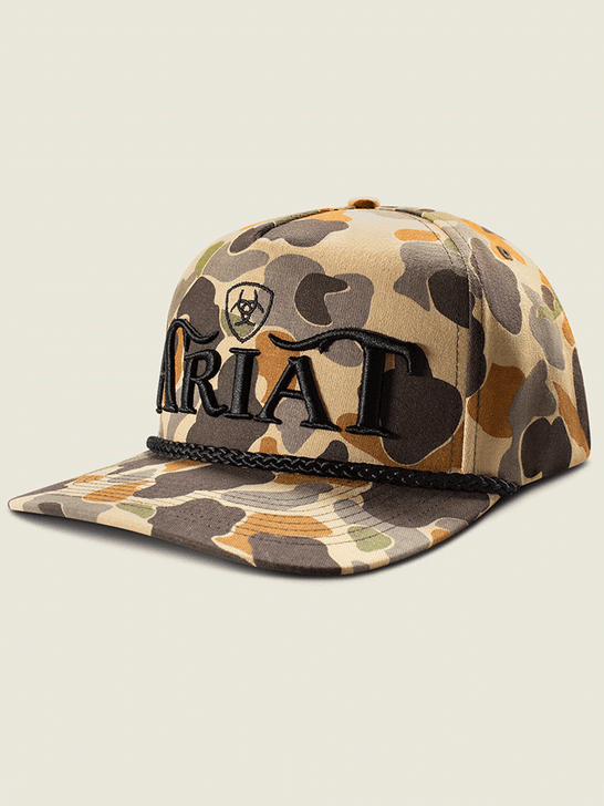 Ariat 10076304 3D Embroidered Cap Tan Camo front view. If you need any assistance with this item or the purchase of this item please call us at five six one seven four eight eight eight zero one Monday through Saturday 10:00a.m EST to 8:00 p.m EST