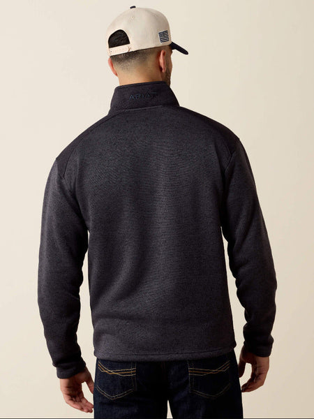 Ariat 10079316 Mens Caldwell Logo 1/4 Zip Sweater Ombre Blue Inkwell back view. If you need any assistance with this item or the purchase of this item please call us at five six one seven four eight eight eight zero one Monday through Saturday 10:00a.m EST to 8:00 p.m EST