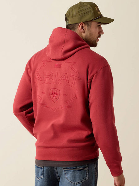 Ariat 10079524 Mens Archstar Hoodie Brick Red back view. If you need any assistance with this item or the purchase of this item please call us at five six one seven four eight eight eight zero one Monday through Saturday 10:00a.m EST to 8:00 p.m EST