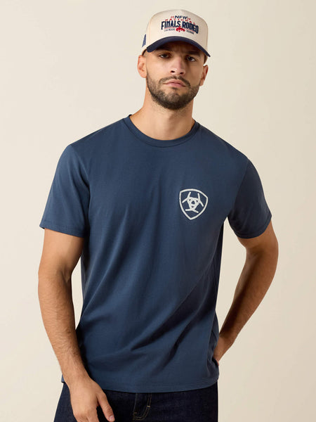 Ariat 10080248 Mens Longhorn Patriot Bravery T-Shirt Blue Dusk front view. If you need any assistance with this item or the purchase of this item please call us at five six one seven four eight eight eight zero one Monday through Saturday 10:00a.m EST to 8:00 p.m EST