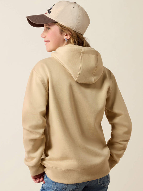 Ariat 10080606 Youth Lucia Hoodie Irish Cream Tan back view. If you need any assistance with this item or the purchase of this item please call us at five six one seven four eight eight eight zero one Monday through Saturday 10:00a.m EST to 8:00 p.m EST