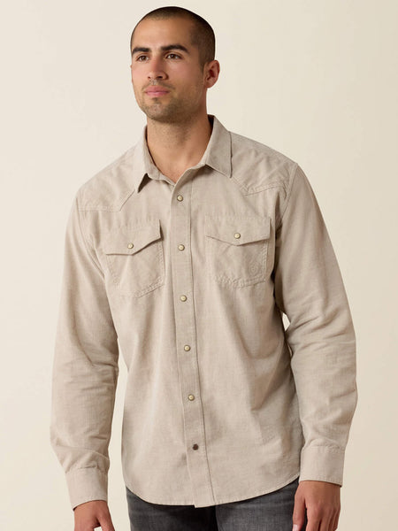 Ariat 10080647 Mens Retro Handorf Corduroy Fitted Snap Shirt Beige front view. If you need any assistance with this item or the purchase of this item please call us at five six one seven four eight eight eight zero one Monday through Saturday 10:00a.m EST to 8:00 p.m EST
