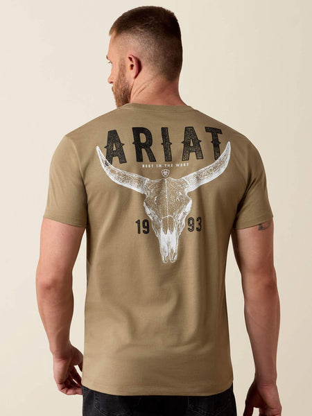 Ariat 10080708 Mens Best Longhorn T-Shirt Fallen Rock Tan back view. If you need any assistance with this item or the purchase of this item please call us at five six one seven four eight eight eight zero one Monday through Saturday 10:00a.m EST to 8:00 p.m EST
