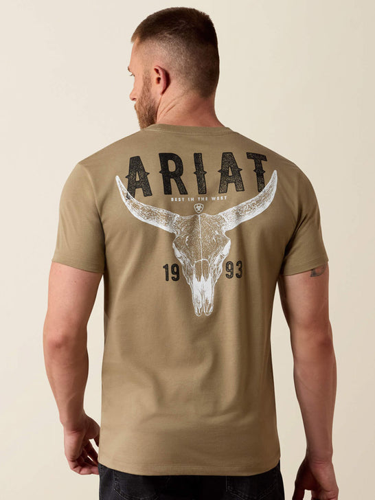 Ariat 10080708 Mens Best Longhorn T-Shirt Fallen Rock Tan back view. If you need any assistance with this item or the purchase of this item please call us at five six one seven four eight eight eight zero one Monday through Saturday 10:00a.m EST to 8:00 p.m EST