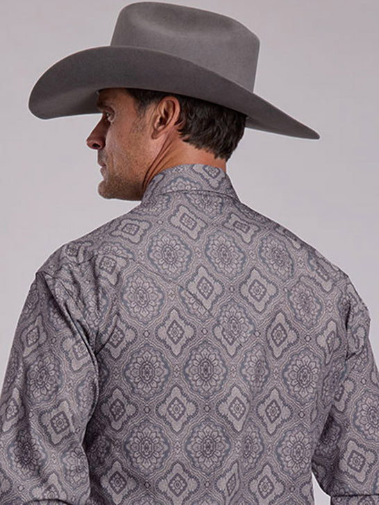 Stetson 11-001-0425-6056 Mens Medallion Paisley Western Shirt Grey back view. If you need any assistance with this item or the purchase of this item please call us at five six one seven four eight eight eight zero one Monday through Saturday 10:00a.m EST to 8:00 p.m EST