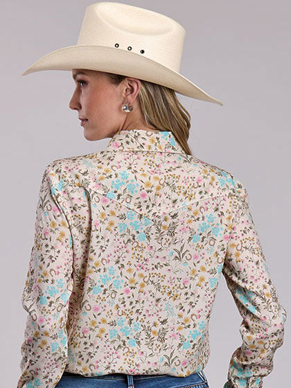Stetson 11-050-0590-3010 Womens Prairie Floral Print Long Sleeve Blouse Cream back view. If you need any assistance with this item or the purchase of this item please call us at five six one seven four eight eight eight zero one Monday through Saturday 10:00a.m EST to 8:00 p.m EST