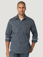 Wrangler 112324845 Mens Retro Long Sleeve Shirt Grey front view. If you need any assistance with this item or the purchase of this item please call us at five six one seven four eight eight eight zero one Monday through Saturday 10:00a.m EST to 8:00 p.m EST