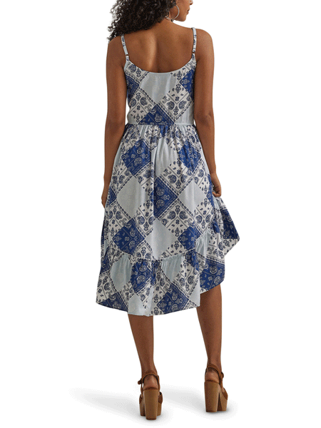 Wrangler 112344648 Womens Retro Pointed Hem Flowy Dress Blue back view. If you need any assistance with this item or the purchase of this item please call us at five six one seven four eight eight eight zero one Monday through Saturday 10:00a.m EST to 8:00 p.m EST